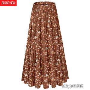 Chiffon Maxi Skirt Elastic Waist Flowy A-Line Pleated Long Boho Fall